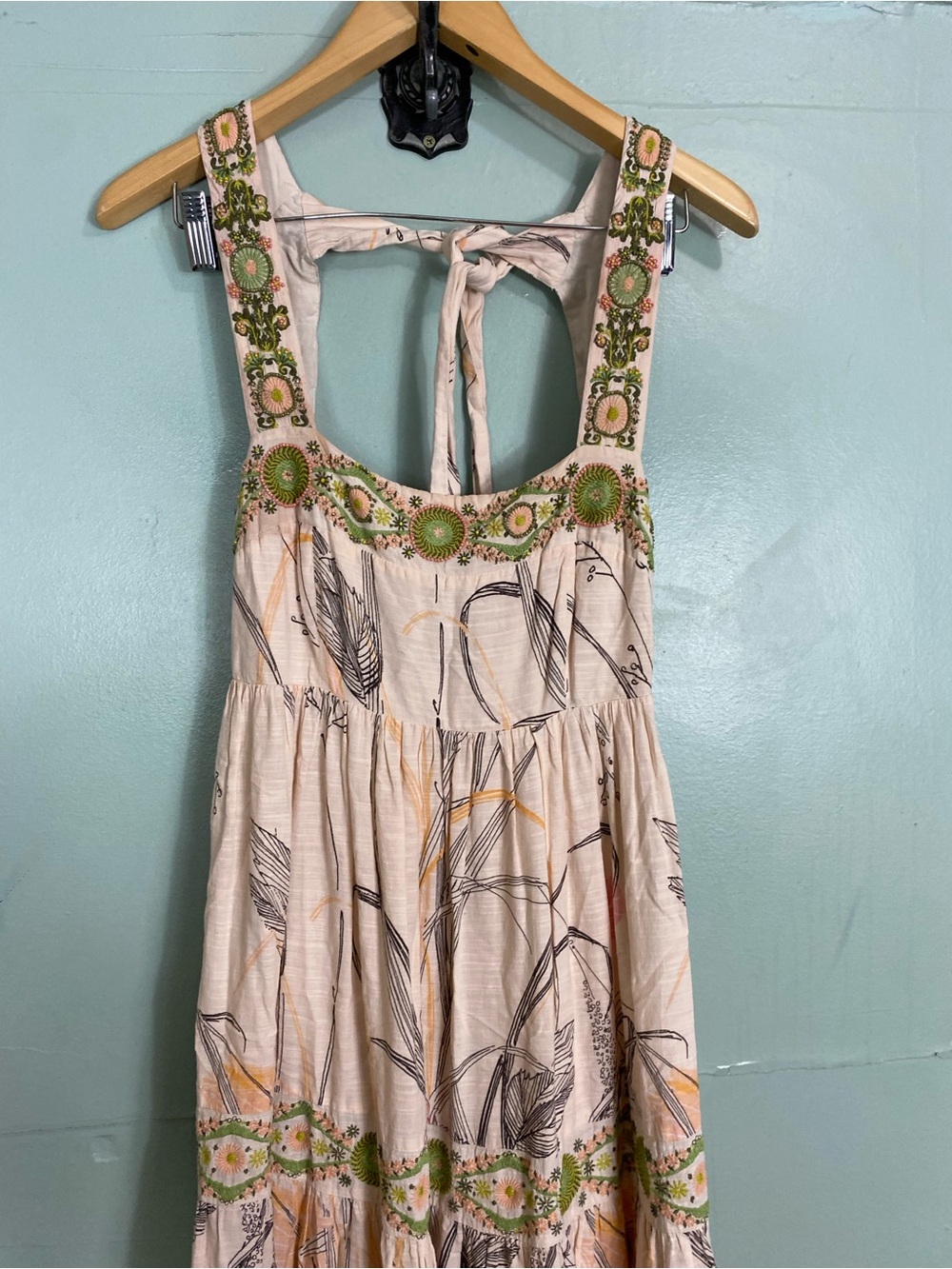 Anthropologie Square Neck Floral Embroidered Beaded Maxi Dress XL Sundress - Picture 3 of 11